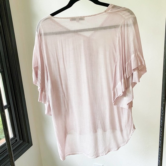 YOUNG FABULOUS & BROKE Women's Pink Russo Button Front Ruffle Sleeve Blouse sz S - Picture 7 of 8